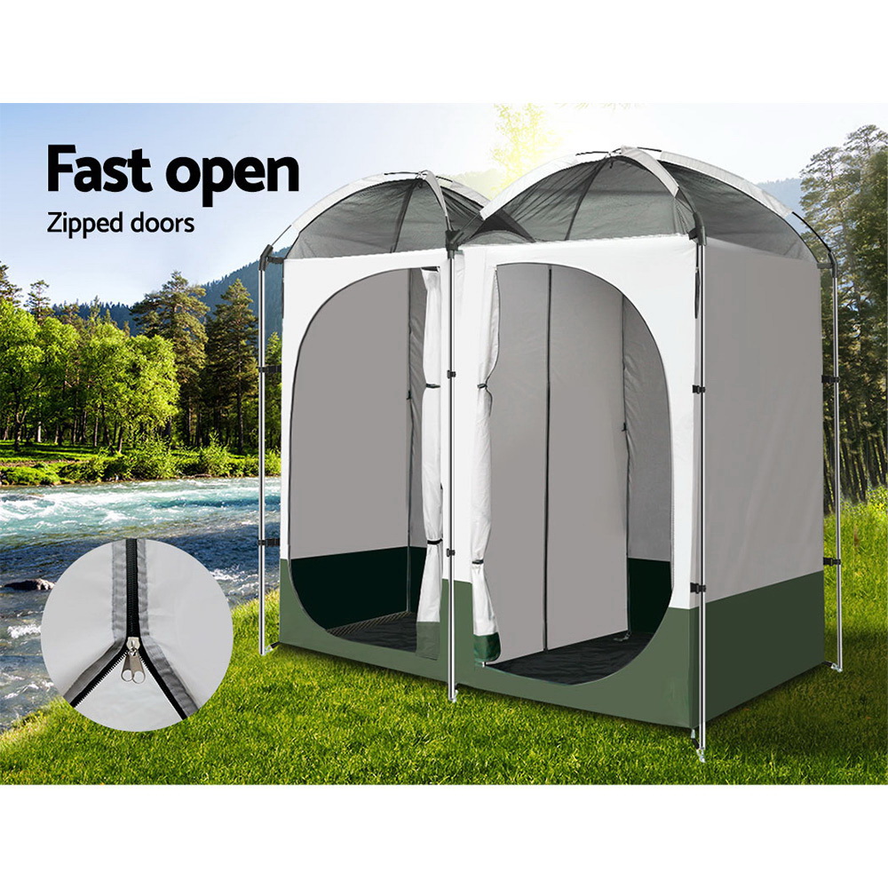 Weisshorn Double Camping Shower Toilet Tent Outdoor Portable Change Room Green â Campingswagoffer