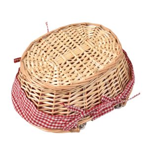 for Outdoor Wood Chip Picnic Basket Kids Toy Storage Hiking Travel Picnic Basket with Double Folding Handles Picnic Natural Eco Friendly Woven Rural Style Basket with Wooden Lid 