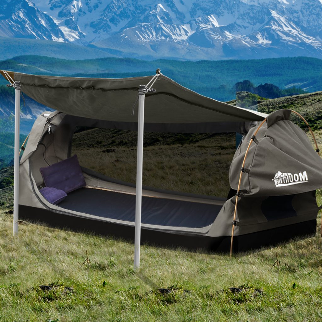 Mountview Double Swag Camping Swags Canvas Dome Tent Free Standing Grey ...